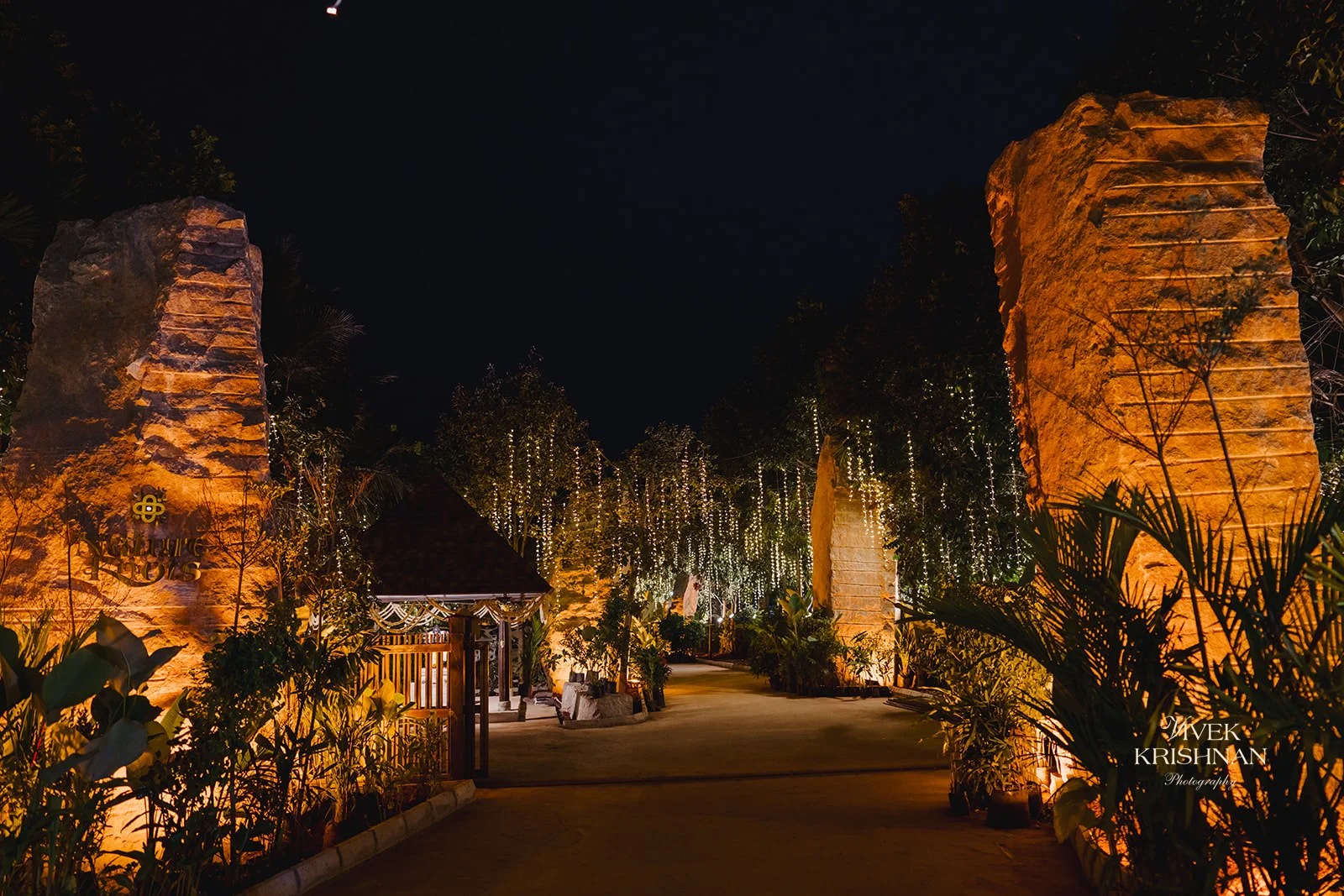 Evening wedding atmosphere with elegant decor